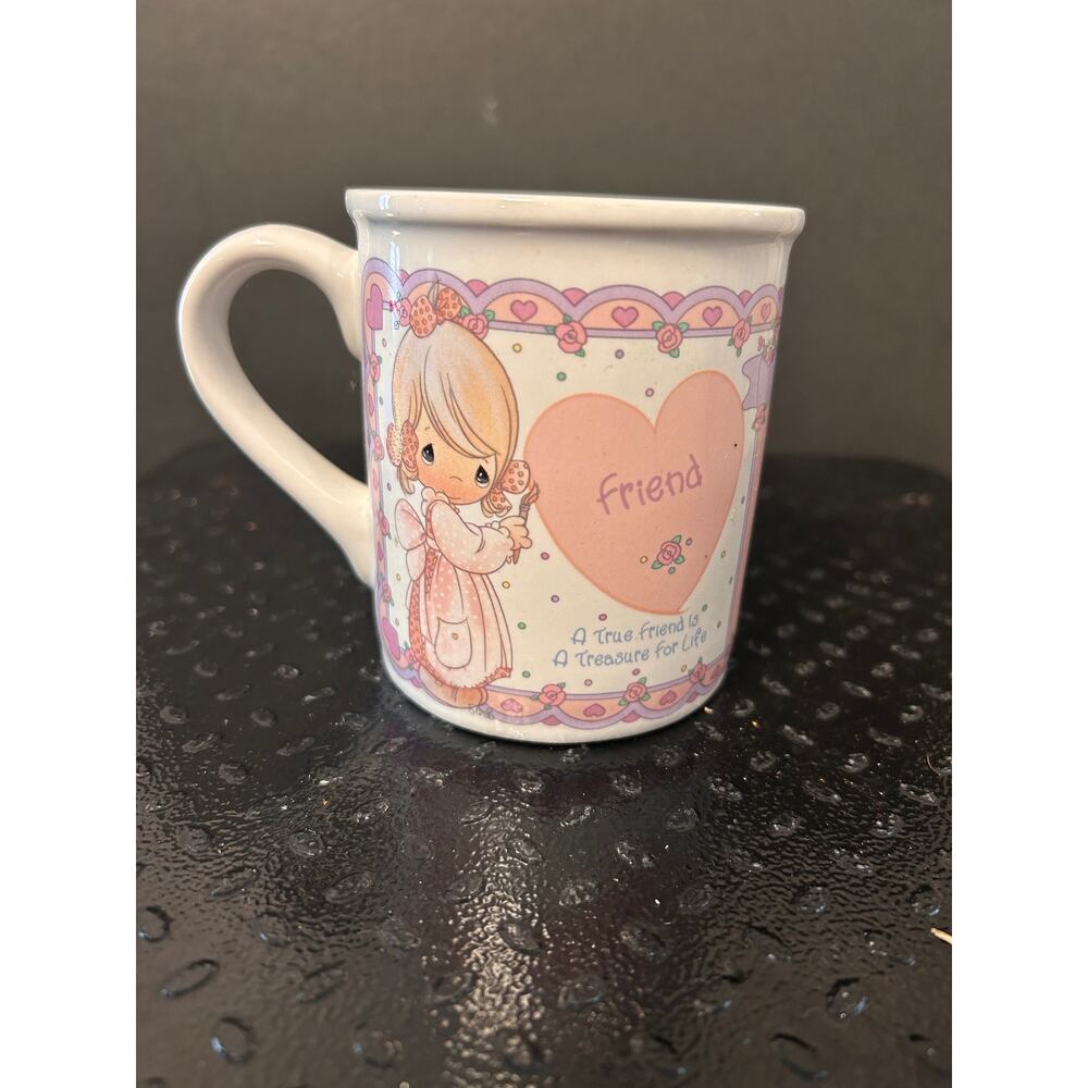 vintage Precious Moments mug, titled "A True Friend is a Treasure for Life”